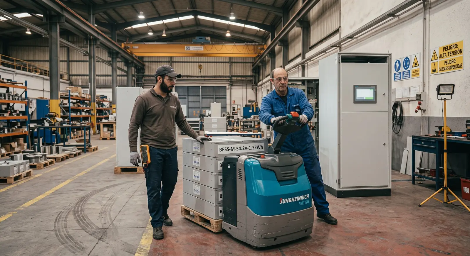 Automated guided vehicle moving materials through a modern manufacturing facility