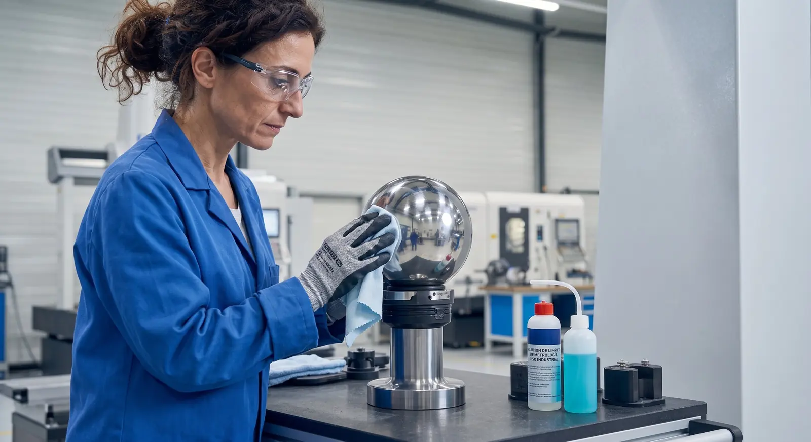 Technical manufacturing specialist examining a precision industrial product