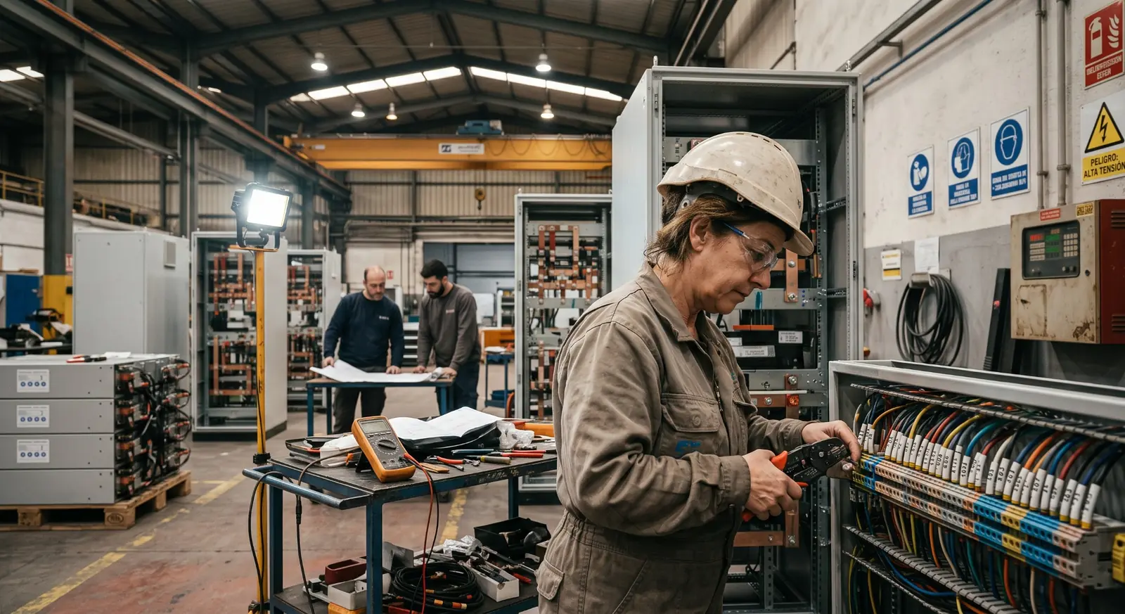 Technical maintenance and control-system work inside an industrial facility