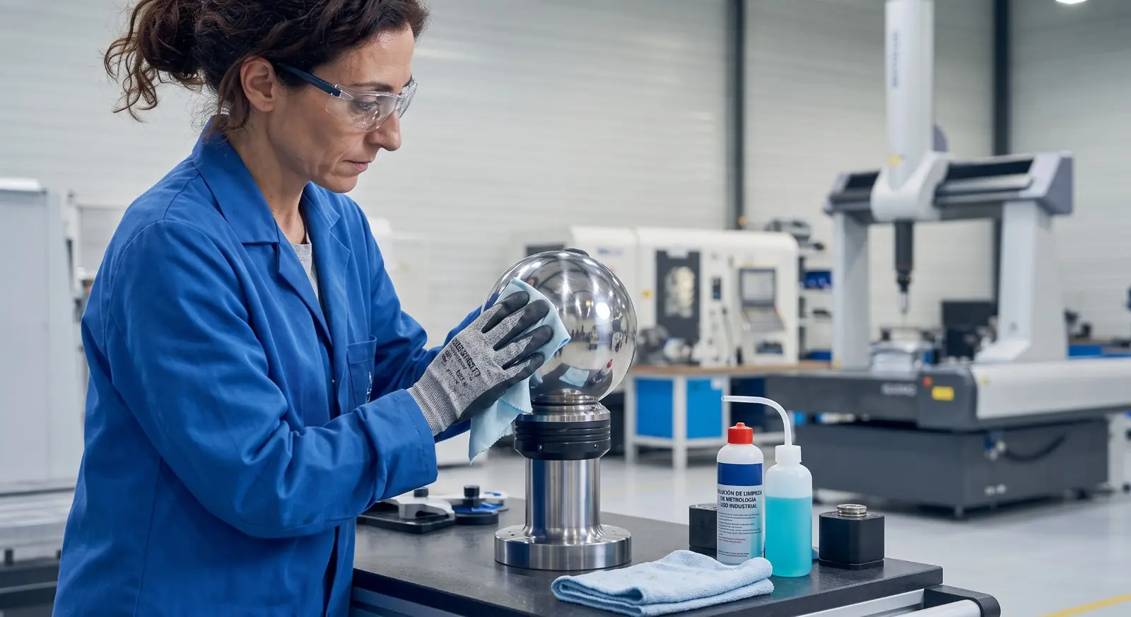 Quality specialist inspecting a precision-manufactured component